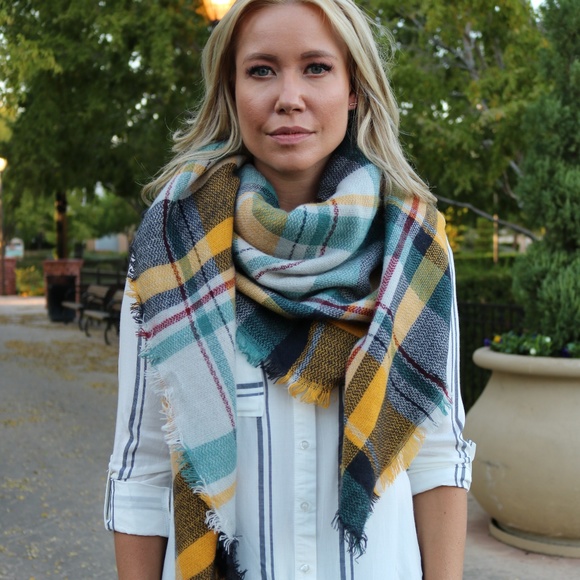 Plaid Oversized Blanket Scarf Mustard - Picture 2 of 4